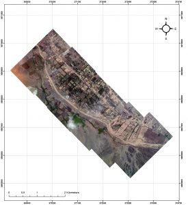 Sector sur-este de la ciudad de Copiapó donde se aprecia el ingreso del agua a la ciudad. Sugerencia: Esta foto puede ser comparada con el estado anterior a la inundación, a través de imágenes de Google Earth.