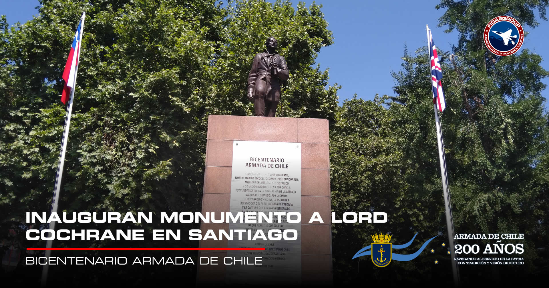 Inauguran monumento a Lord Cochrane en Santiago